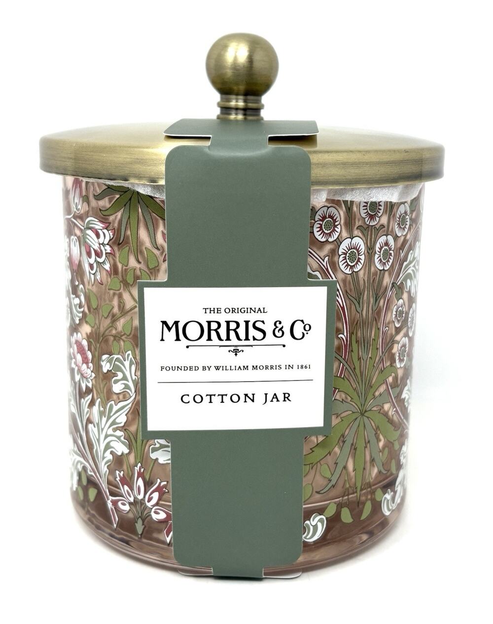 William Morris & Co Cotton Jar Pink Floral Glass Bathroom Vanity Accessory